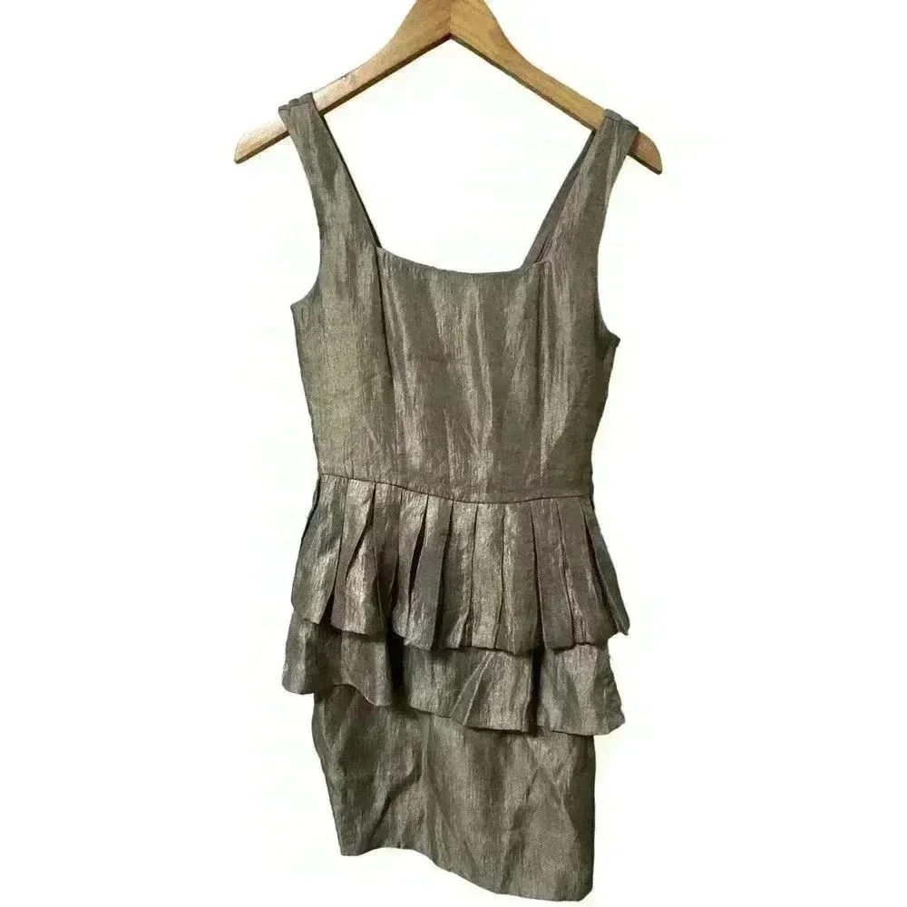 2/$25 SALE - H&M Metallic Bronze Tiered Peplum Dress